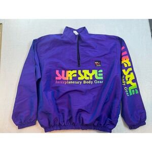 Vintage Surf Style Jacket 90s Windbreaker Pullover Shiny Purple One Size RARE